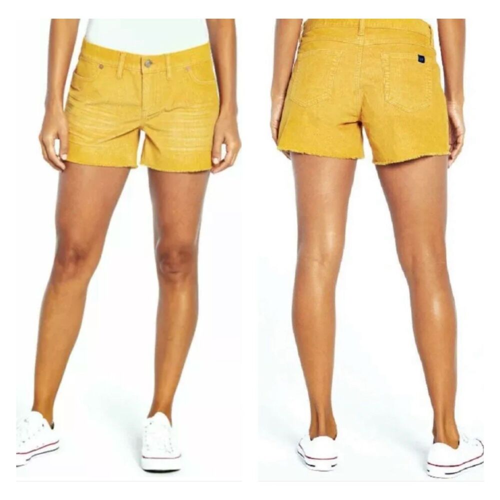 GAP Mustard Yellow Corduroy Shorts Frayed Hem, Sz 10